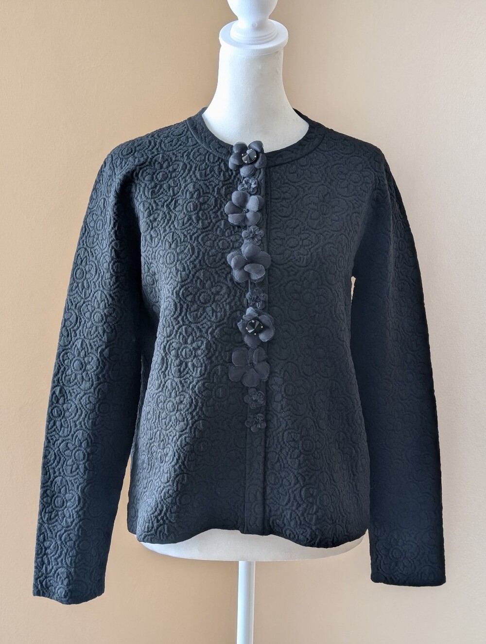 FENDI Flowerland Black 3D Petal Floral Jacquard Pullover Top Sweater 42 US 6
